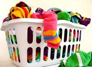 A basket of colorful laundry