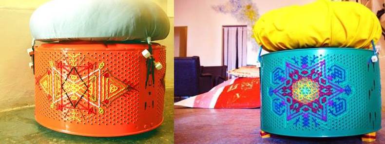 poufs from a washing machine drum
