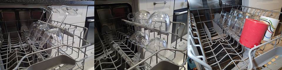 arrangement of glasses and goblets in the dishwasher