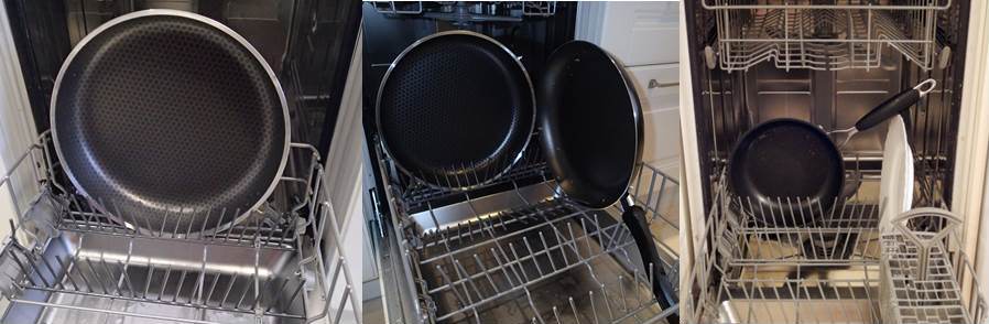 arranging pans in a dishwasher