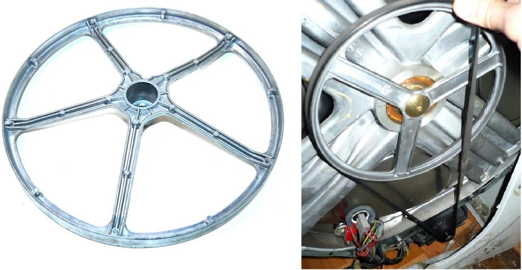 Where is the washing machine pulley located?