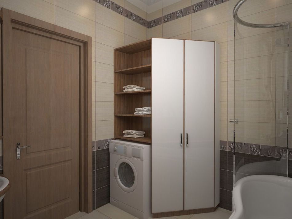 shelving unit above the washing machine