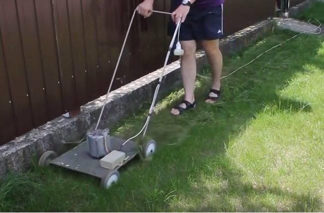 lawn mower in operation