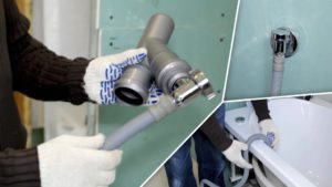 connecting the washing machine to the sewer through a check valve