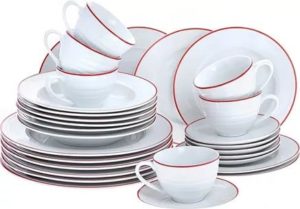 a mountain of clean dishes