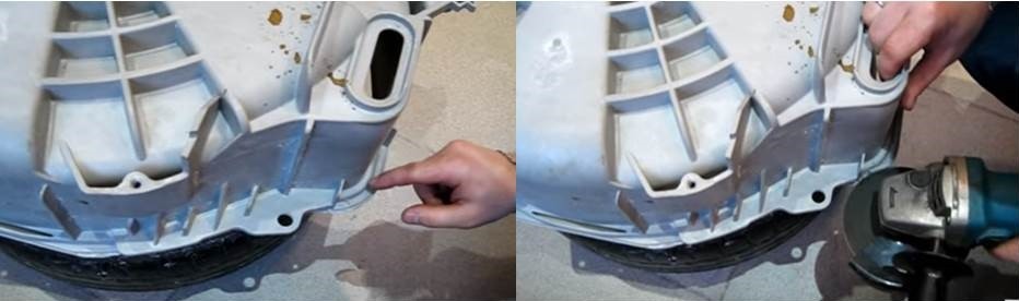 We use a grinder to deepen the lip of the tank