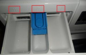 There is a sign opposite each powder compartment