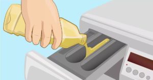 Pour bleach into the powder tray