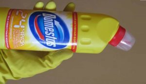 Work with Domestos only with rubber gloves.