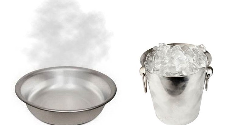 prepare a container with hot water and ice