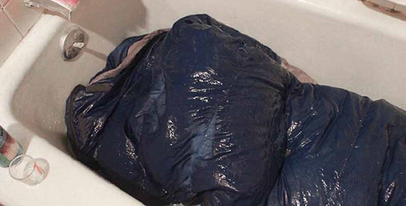 We wash a synthetic-padded item in the bathroom.