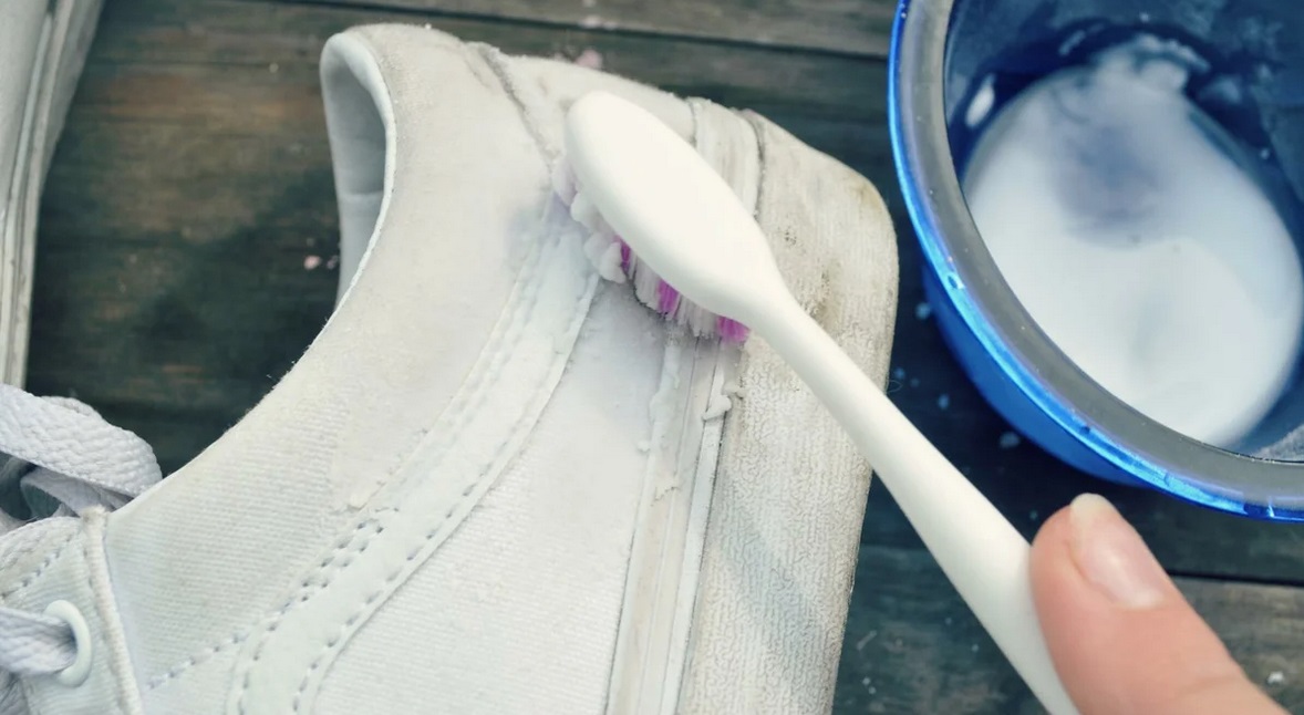 pre-clean your sneakers with a toothbrush