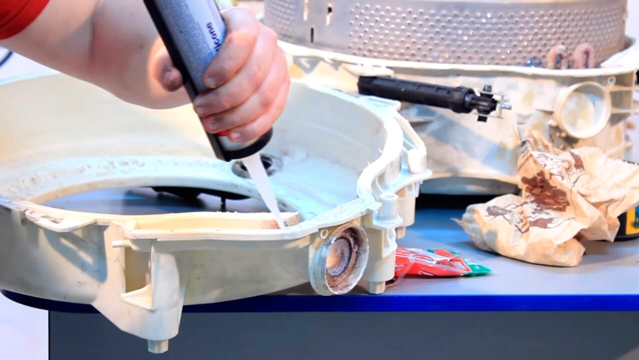 we glue the halves of the tank together