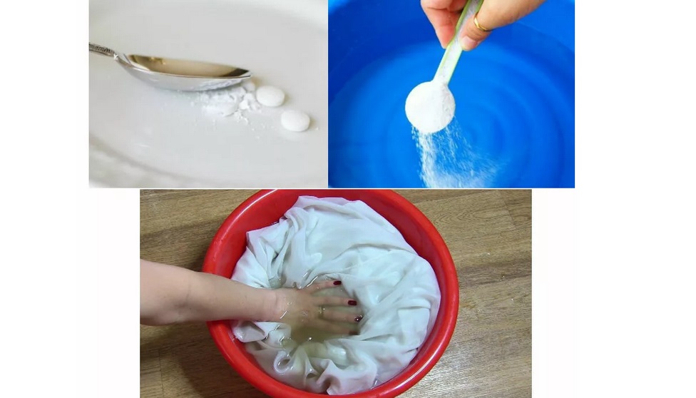 dissolve acetylsalicylic acid in a basin and soak the item
