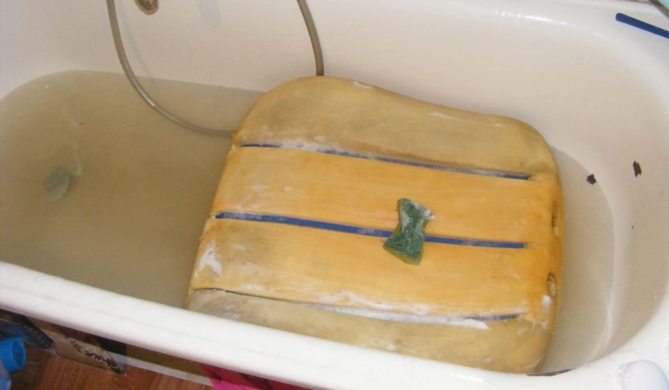 washing foam rubber in the bathtub