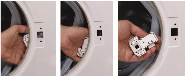 unscrew the door lock of the washing machine