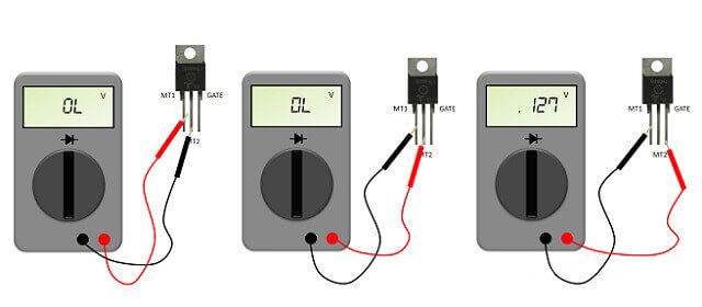 Testing a triac with a multimeter (diagram)