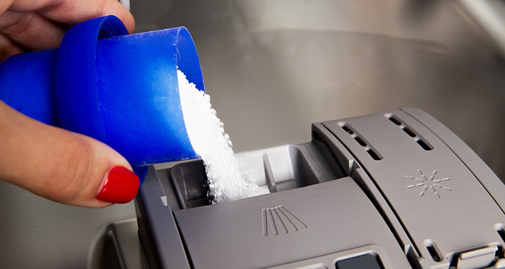 pour the powder into the dishwasher