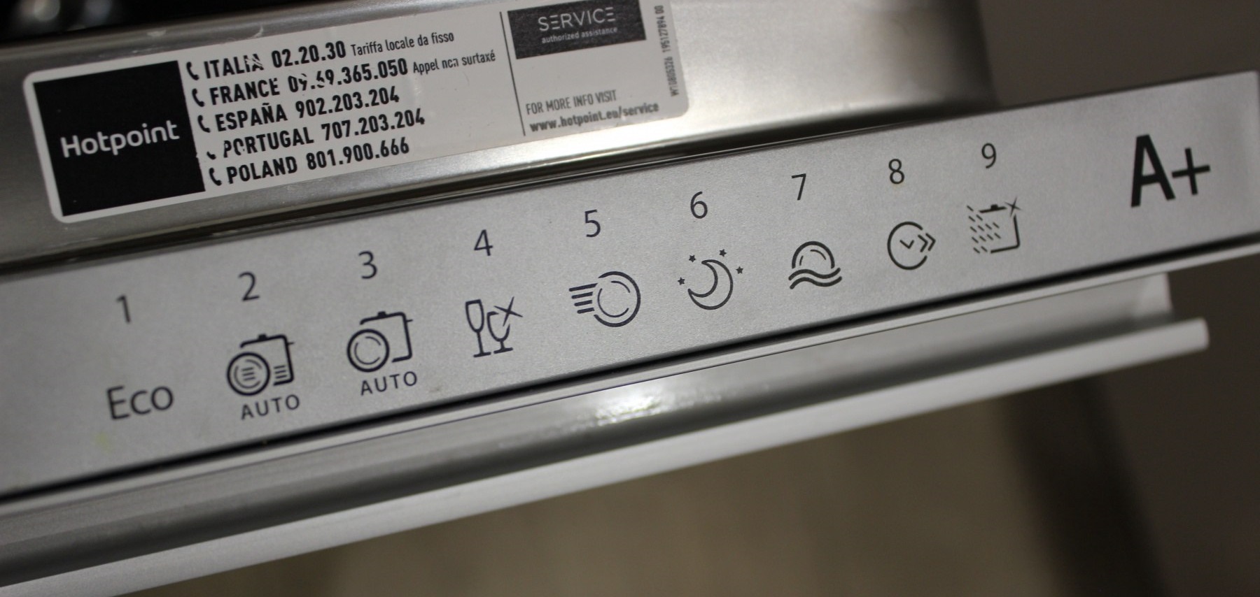 icons on the panel at the end of the Hotpoint-Ariston dishwasher