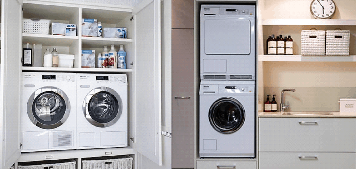 installation of a dryer next to and in a column