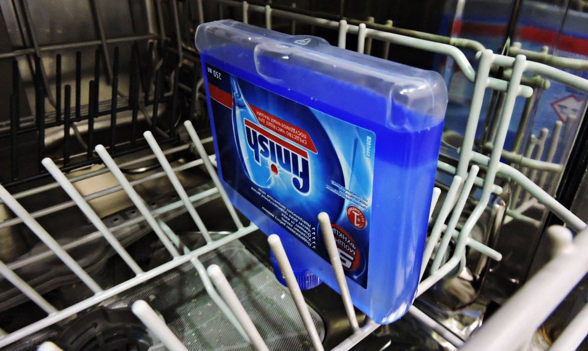 How to load Finish cleaner into a dishwasher
