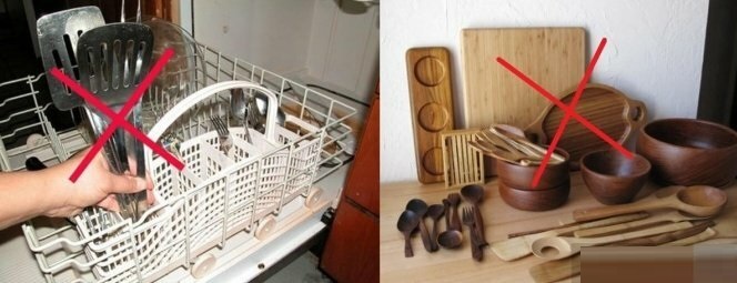 You cannot wash wooden items in a dishwasher.