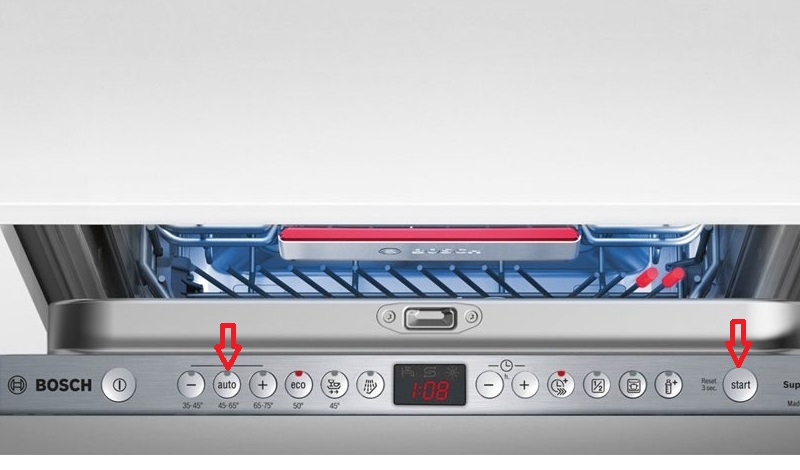 Which buttons adjust the water hardness in a dishwasher?