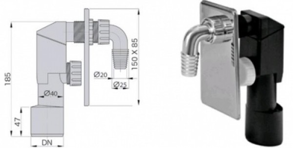 Miano siphon for concealed CM connection