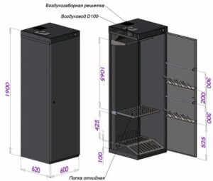 Dimensions of a clothes drying cabinet