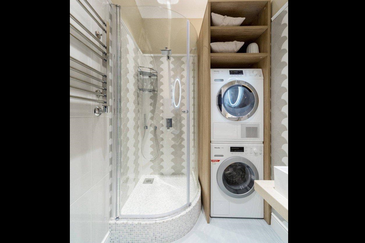 washer and dryer in the shower