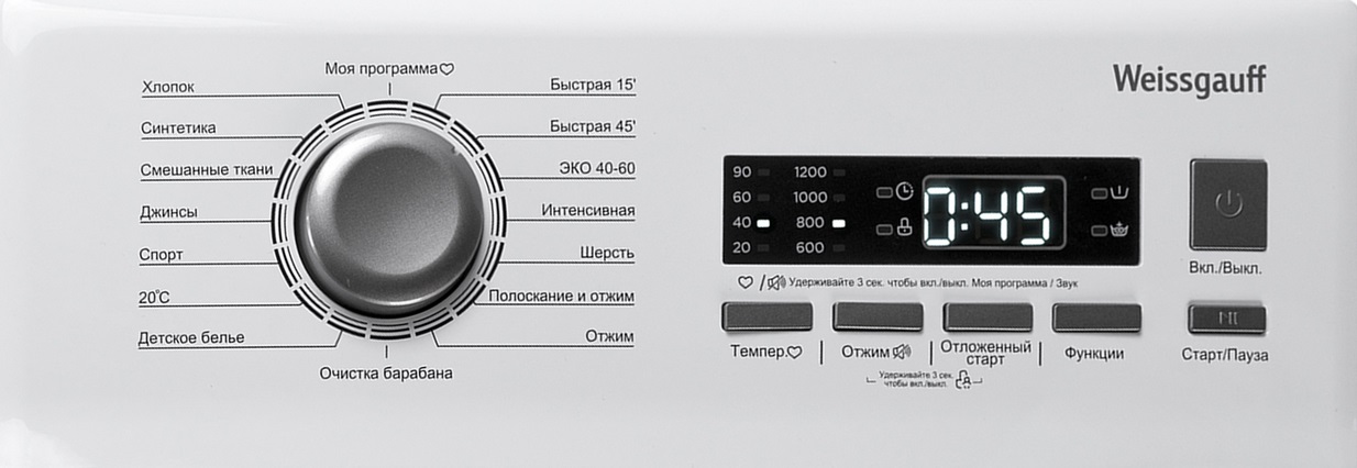 Weissgauff washing machine panel