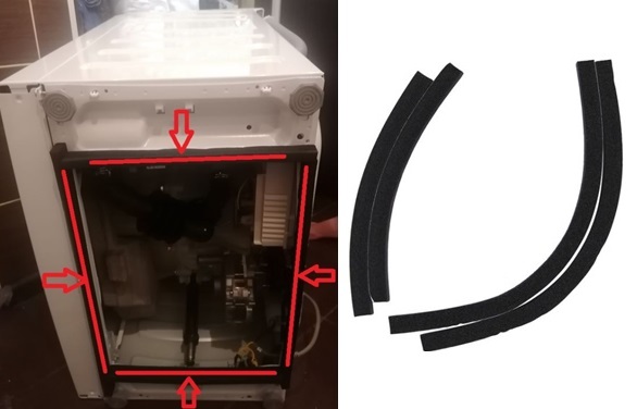 Where to place noise-canceling pads on a Haier washing machine