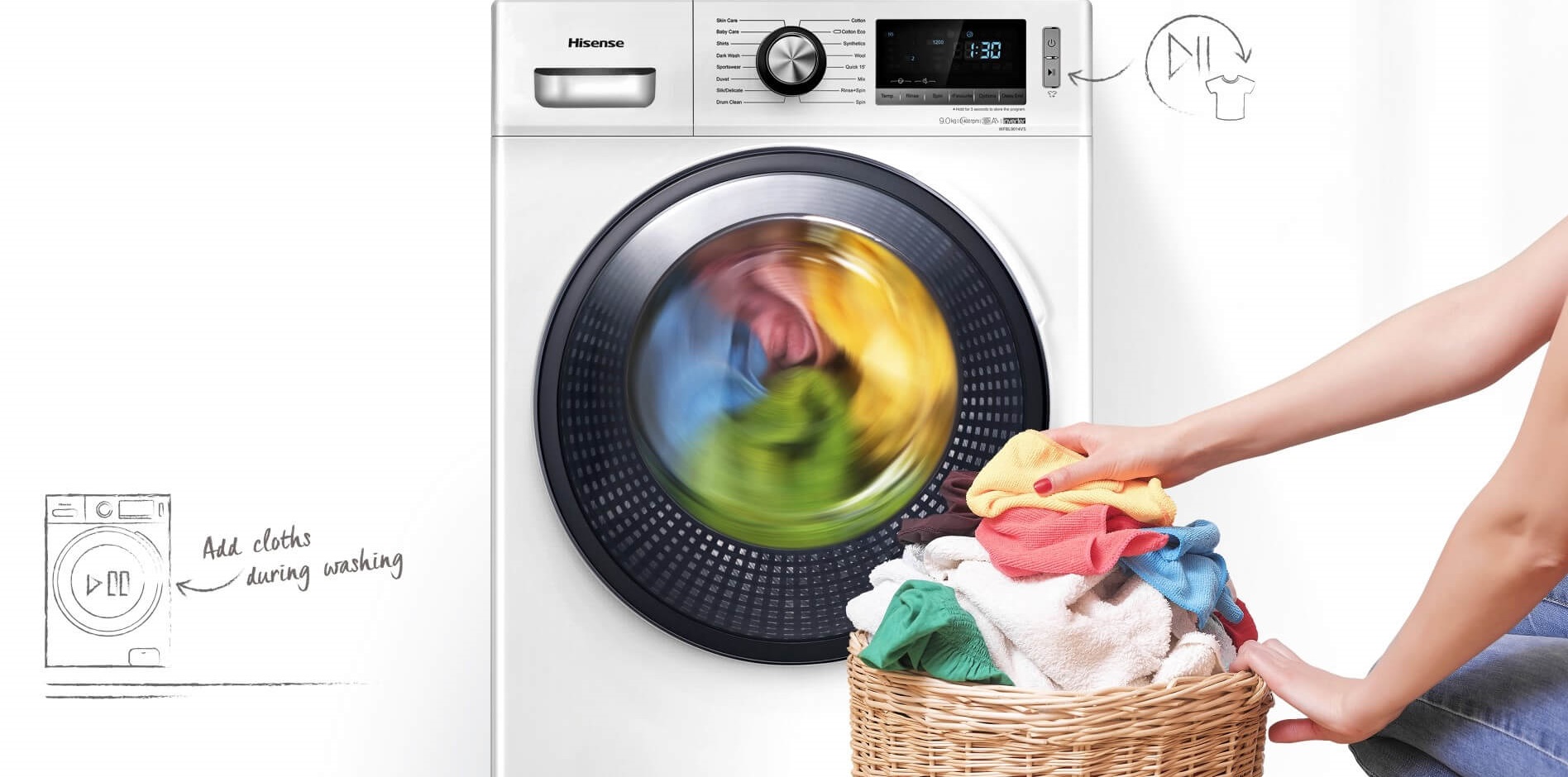 The Hisense washing machine program without spinning is enabled.