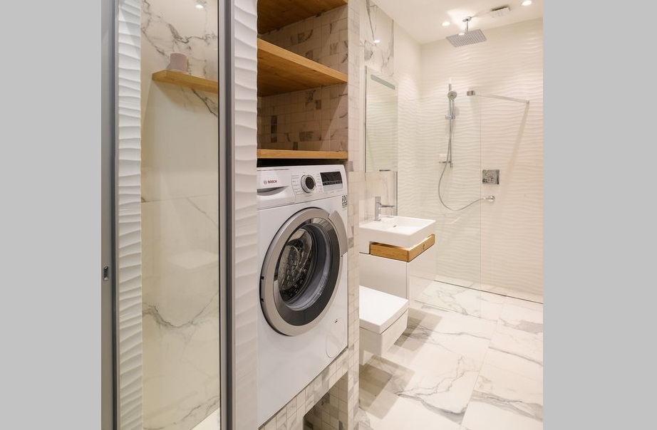 a dryer in the bathroom