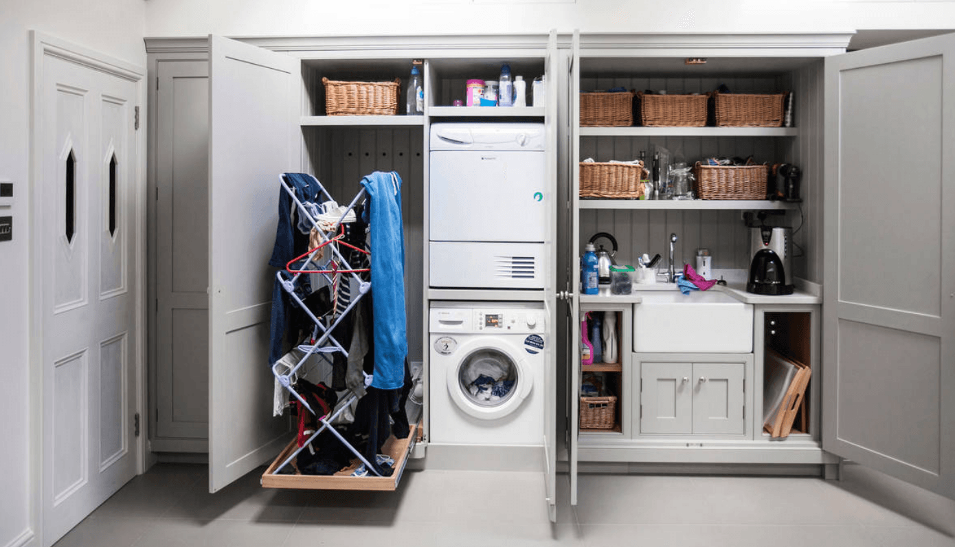 a dryer in the living room